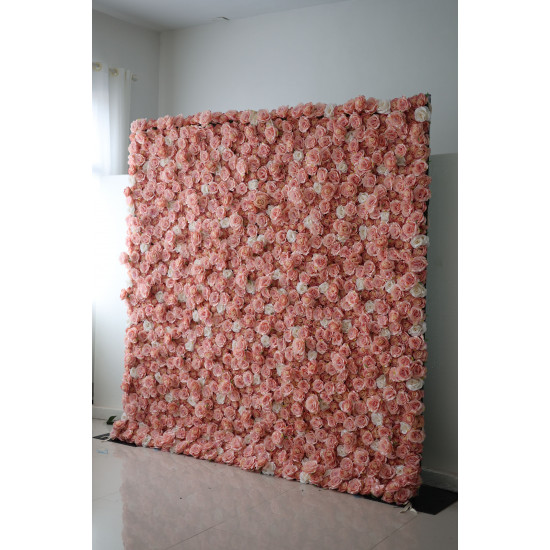 pink and white roses cloth roll up flower wall fabric hanging curtain plant wall event party wedding backdrop