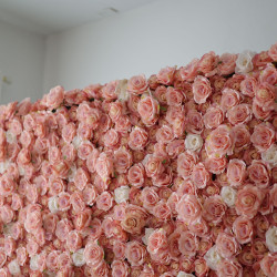pink and white roses cloth roll up flower wall fabric hanging curtain plant wall event party wedding backdrop