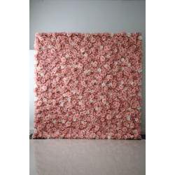 pink and white roses cloth roll up flower wall fabric hanging curtain plant wall event party wedding backdrop