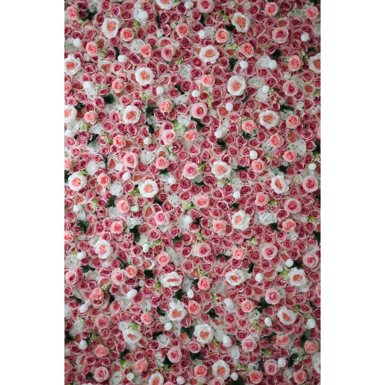 pink and white roses cloth roll up flower wall fabric hanging curtain plant wall event party wedding backdrop