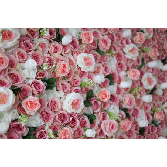 pink and white roses cloth roll up flower wall fabric hanging curtain plant wall event party wedding backdrop