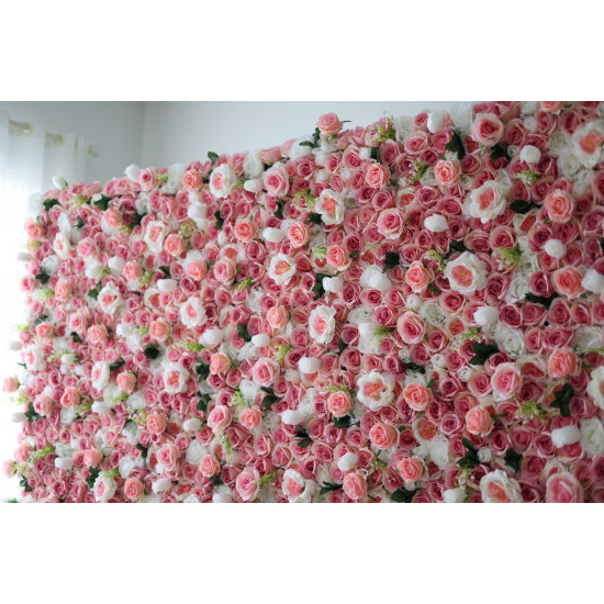 pink and white roses cloth roll up flower wall fabric hanging curtain plant wall event party wedding backdrop