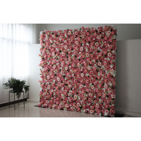 pink and white roses cloth roll up flower wall fabric hanging curtain plant wall event party wedding backdrop