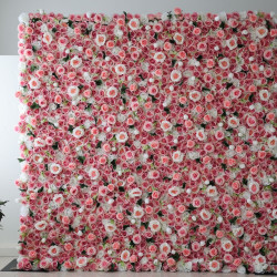 pink and white roses cloth roll up flower wall fabric hanging curtain plant wall event party wedding backdrop