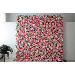 pink and white roses cloth roll up flower wall fabric hanging curtain plant wall event party wedding backdrop