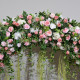 pink and white roses with green leaves double-sided floral wedding arch backdrop including frame