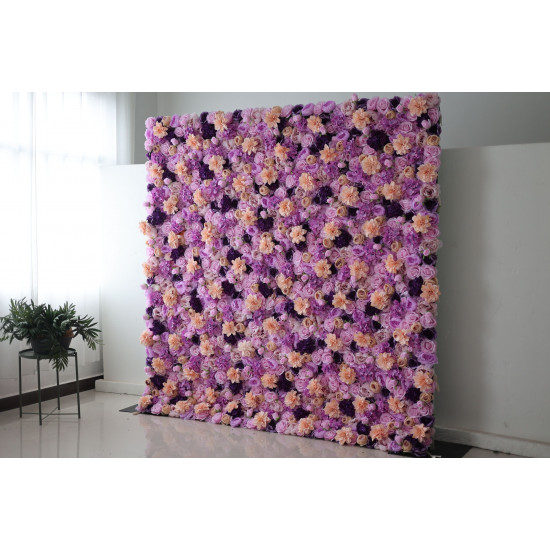 pink dahlias and purple roses and hydrangeas cloth roll up flower wall fabric hanging curtain plant wall event party wedding backdrop