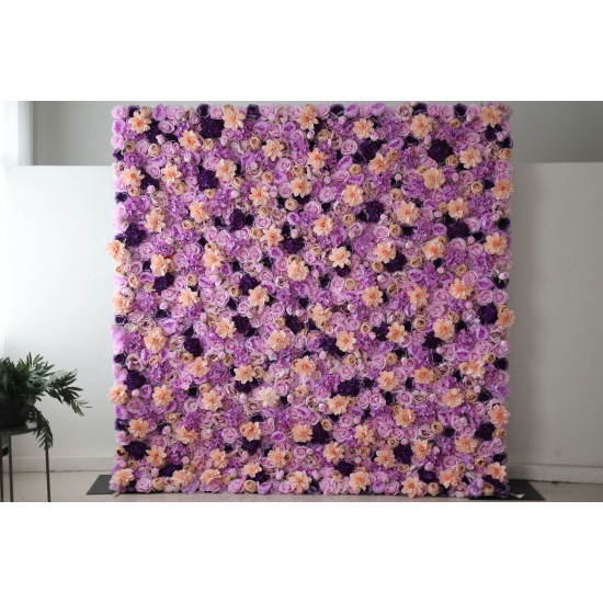 pink dahlias and purple roses and hydrangeas cloth roll up flower wall fabric hanging curtain plant wall event party wedding backdrop