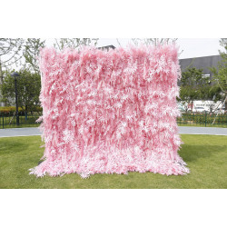 pink feather cloth roll up flower wall fabric hanging curtain plant wall event party wedding backdrop