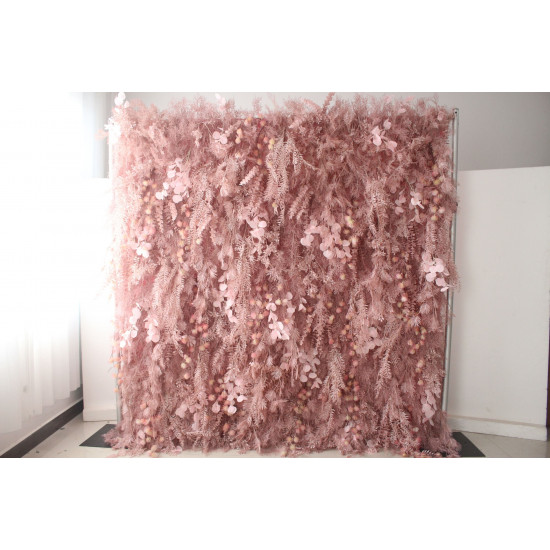 pink feather flower background wall cloth roll up flower wall fabric hanging curtain plant wall event party wedding backdrop