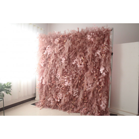 pink feather flower background wall cloth roll up flower wall fabric hanging curtain plant wall event party wedding backdrop