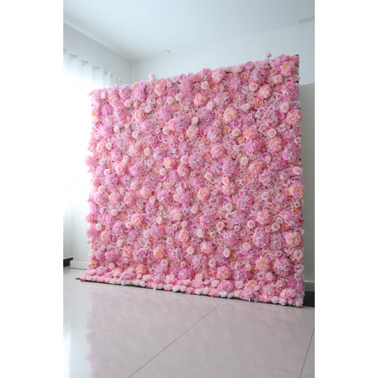 pink hydrangea and rose cloth flower wall fabric rollin up reed pampas grass curtain floral wall wedding backdrop party event props