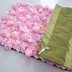 pink hydrangea and rose cloth flower wall fabric rollin up reed pampas grass curtain floral wall wedding backdrop party event props