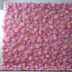 pink hydrangea and rose cloth flower wall fabric rollin up reed pampas grass curtain floral wall wedding backdrop party event props