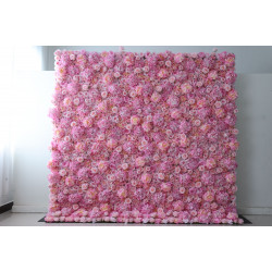 pink hydrangea and rose cloth flower wall fabric rollin up reed pampas grass curtain floral wall wedding backdrop party event props