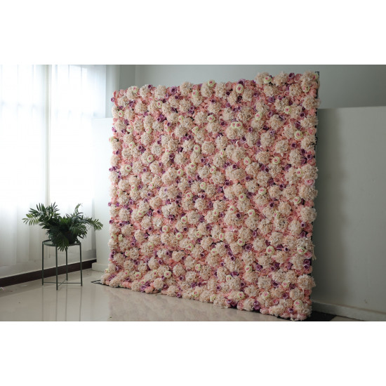 pink hydrangea cloth roll up flower wall fabric hanging curtain plant wall event party wedding backdrop