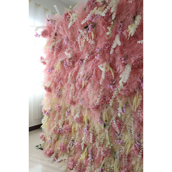 pink misty grass cloth flower wall fabric rollin up reed pampas grass curtain floral wall wedding backdrop party event props