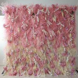 pink misty grass cloth flower wall fabric rollin up reed pampas grass curtain floral wall wedding backdrop party event props