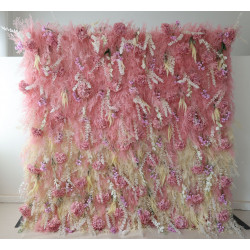 pink misty grass cloth flower wall fabric rollin up reed pampas grass curtain floral wall wedding backdrop party event props