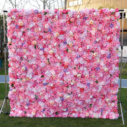 pink mixed color roses cloth roll up flower wall fabric hanging curtain plant wall event party wedding backdrop