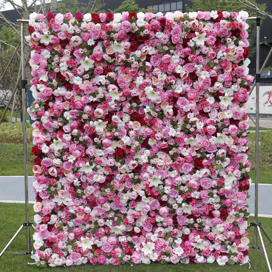 pink peony roses white lilies luxury gradient rolling up fabric curtain artificial flower wall cloth floral wall wedding backdrop