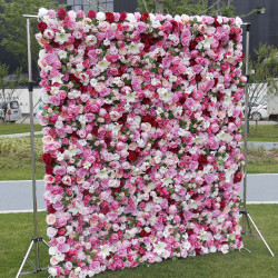 pink peony roses white lilies luxury gradient rolling up fabric curtain artificial flower wall cloth floral wall wedding backdrop