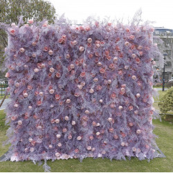 pink rose and purple grass cloth roll up flower wall fabric hanging curtain plant wall event party wedding backdrop