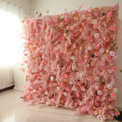 pink rose cloth flower wall fabric rollin up reed pampas grass curtain floral wall wedding backdrop party event props