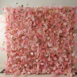 pink rose cloth flower wall fabric rollin up reed pampas grass curtain floral wall wedding backdrop party event props