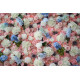 pink roses and blue and white hydrangeas cloth roll up flower wall fabric hanging curtain plant wall event party wedding backdrop