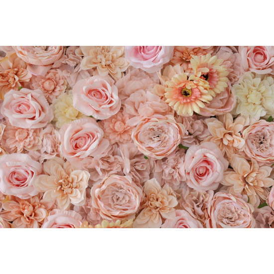 pink roses and chrysanthemums and peonies and dahlias cloth roll up flower wall fabric hanging curtain plant wall event party wedding backdrop