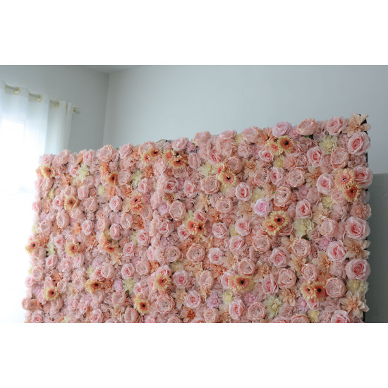 pink roses and chrysanthemums and peonies and dahlias cloth roll up flower wall fabric hanging curtain plant wall event party wedding backdrop