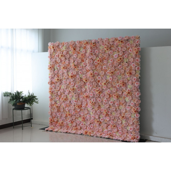 pink roses and chrysanthemums and peonies and dahlias cloth roll up flower wall fabric hanging curtain plant wall event party wedding backdrop