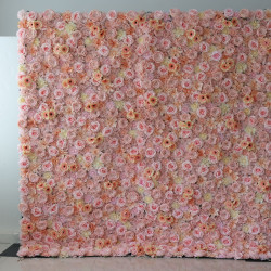 pink roses and chrysanthemums and peonies and dahlias cloth roll up flower wall fabric hanging curtain plant wall event party wedding backdrop