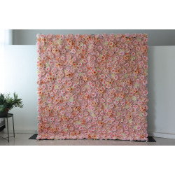 pink roses and chrysanthemums and peonies and dahlias cloth roll up flower wall fabric hanging curtain plant wall event party wedding backdrop