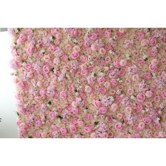 pink roses and hydrangeas and peonies cloth roll up flower wall fabric hanging curtain plant wall event party wedding backdrop