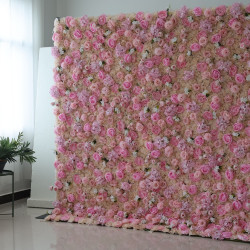 pink roses and hydrangeas and peonies cloth roll up flower wall fabric hanging curtain plant wall event party wedding backdrop