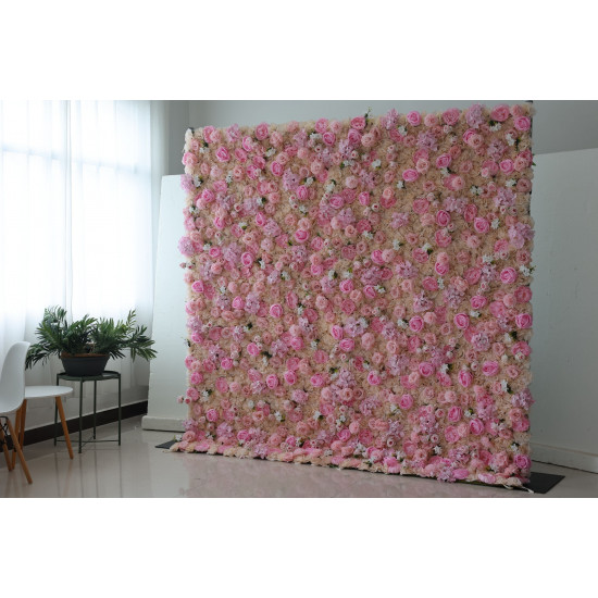 pink roses and hydrangeas and peonies cloth roll up flower wall fabric hanging curtain plant wall event party wedding backdrop