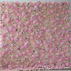 pink roses and hydrangeas and peonies cloth roll up flower wall fabric hanging curtain plant wall event party wedding backdrop