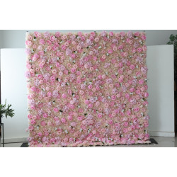 pink roses and hydrangeas and peonies cloth roll up flower wall fabric hanging curtain plant wall event party wedding backdrop