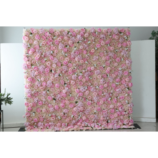 pink roses and hydrangeas and peonies cloth roll up flower wall fabric hanging curtain plant wall event party wedding backdrop