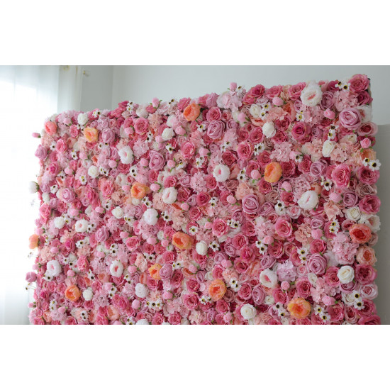 pink roses and hydrangeas cloth roll up flower wall fabric hanging curtain plant wall event party wedding backdrop