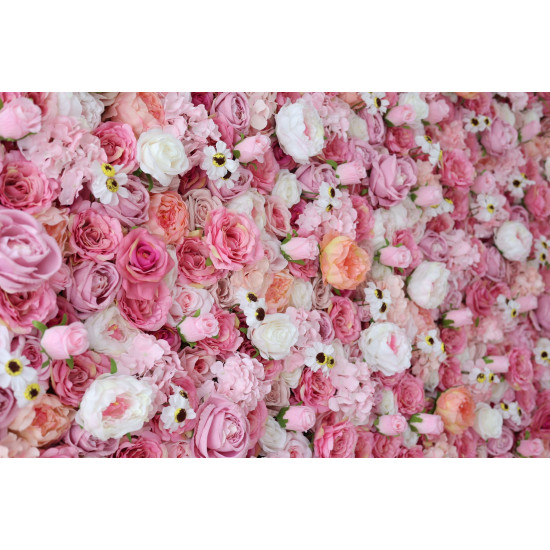 pink roses and hydrangeas cloth roll up flower wall fabric hanging curtain plant wall event party wedding backdrop