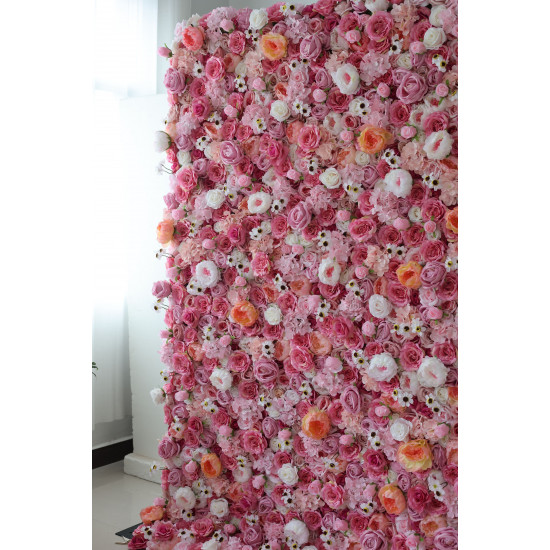 pink roses and hydrangeas cloth roll up flower wall fabric hanging curtain plant wall event party wedding backdrop