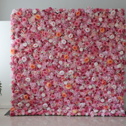 pink roses and hydrangeas cloth roll up flower wall fabric hanging curtain plant wall event party wedding backdrop