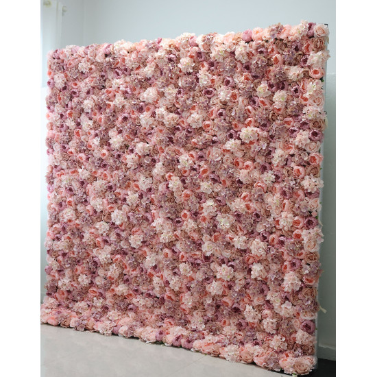 pink roses and hydrangeas cloth roll up flower wall fabric hanging curtain plant wall event party wedding backdrop