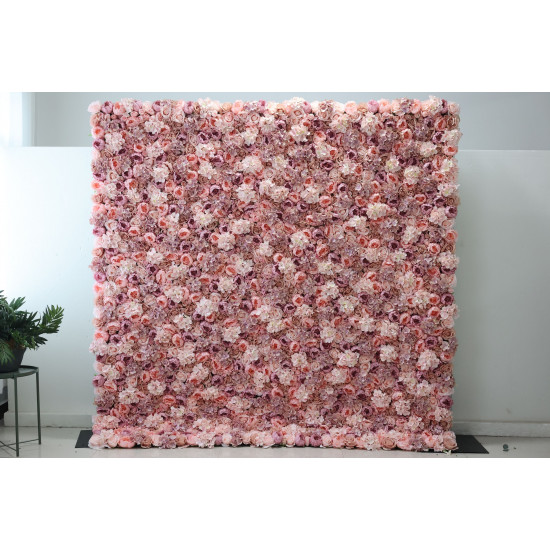 pink roses and hydrangeas cloth roll up flower wall fabric hanging curtain plant wall event party wedding backdrop