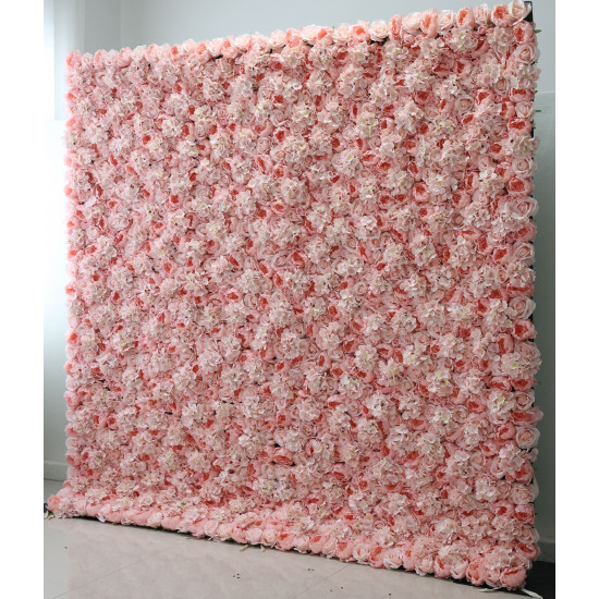 pink roses and hydrangeas cloth roll up flower wall fabric hanging curtain plant wall event party wedding backdrop