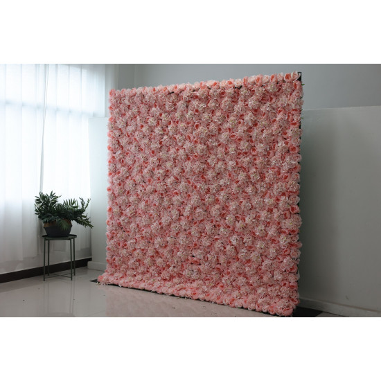 pink roses and hydrangeas cloth roll up flower wall fabric hanging curtain plant wall event party wedding backdrop