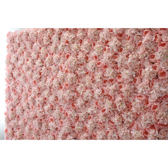 pink roses and hydrangeas cloth roll up flower wall fabric hanging curtain plant wall event party wedding backdrop